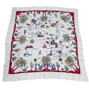 Vintage Florida Souvenir Tablecloth Map Print 51"x49" Palm Trees Destination